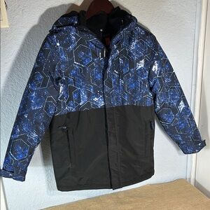 3 in 1 Blue and Black Geometric Puffer Jacket
